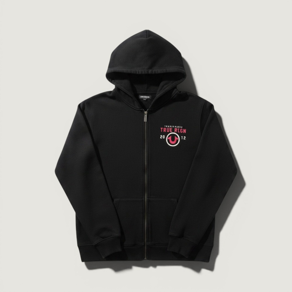True‎ Religion Hoodie Zip Up Graphic Logo Black XXL